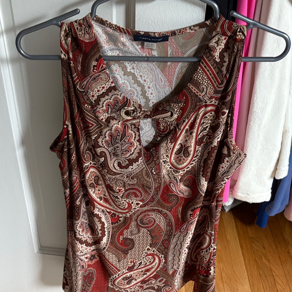 Tommy Hilfiger Red and Brown Paisley Tank Top